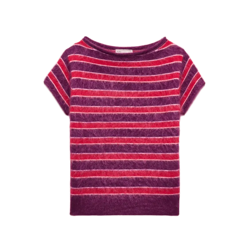 Brushed cashmere boatneck sweater in stripe