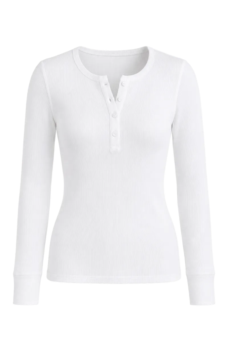 Organic Cotton Micro-Rib Henley Long Sleeve Tee
