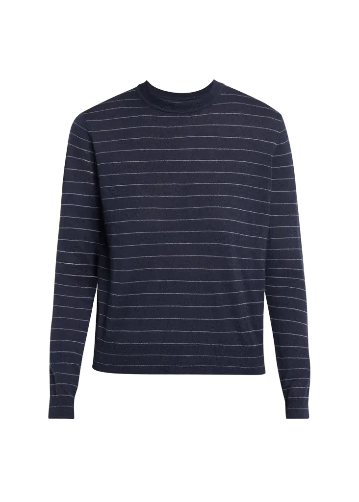 Lafayette 148 New York Striped Crewneck Cashmere Sweater
