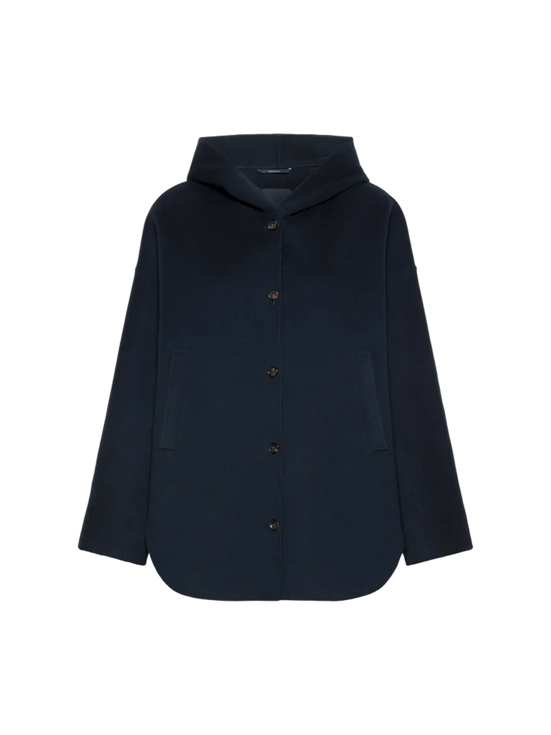Double wool drap coat with hood - MIDNIGHTBLUE