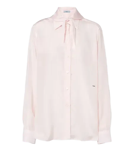 Tie-neck silk poplin shirt