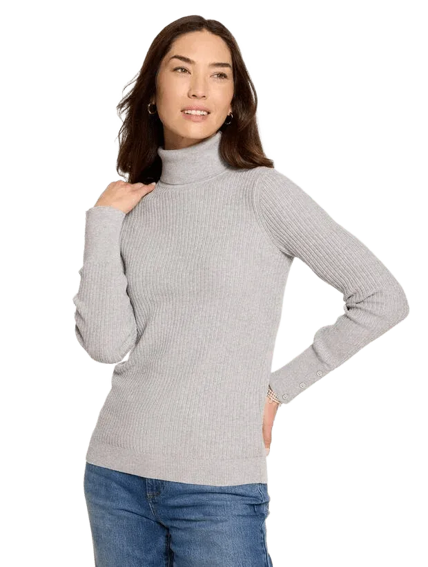 Metallic Ribbed Turtleneck Pullover