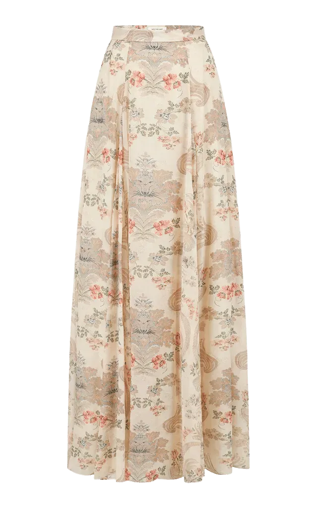 Floral Scroll Full Flare Silk-Blend Maxi Skirt