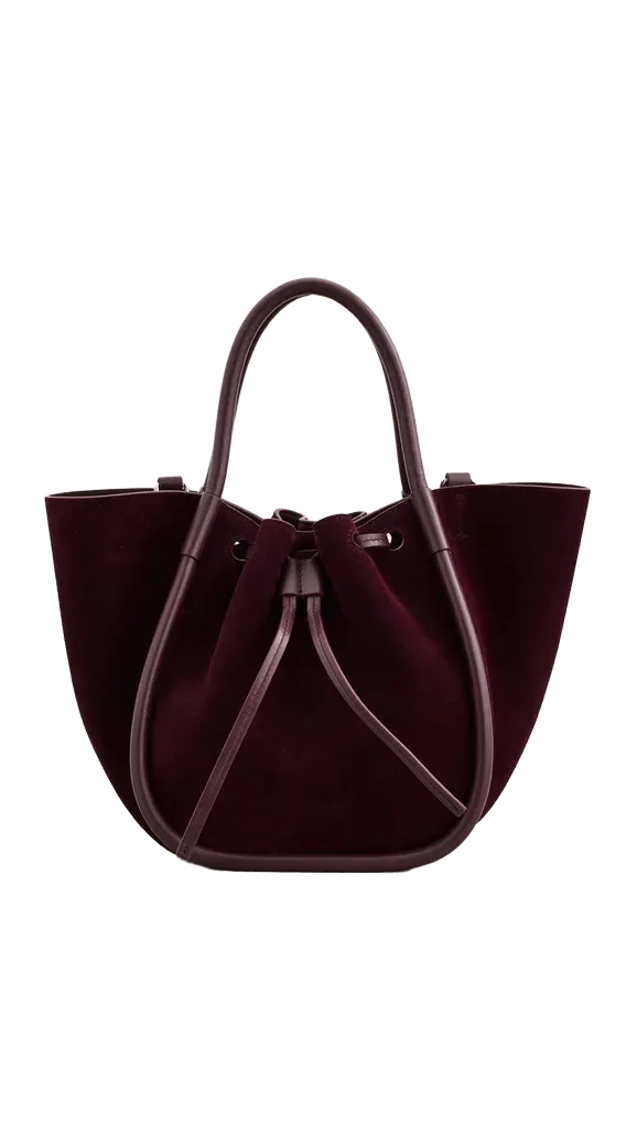 Small Ruched Tote In Soft Suede