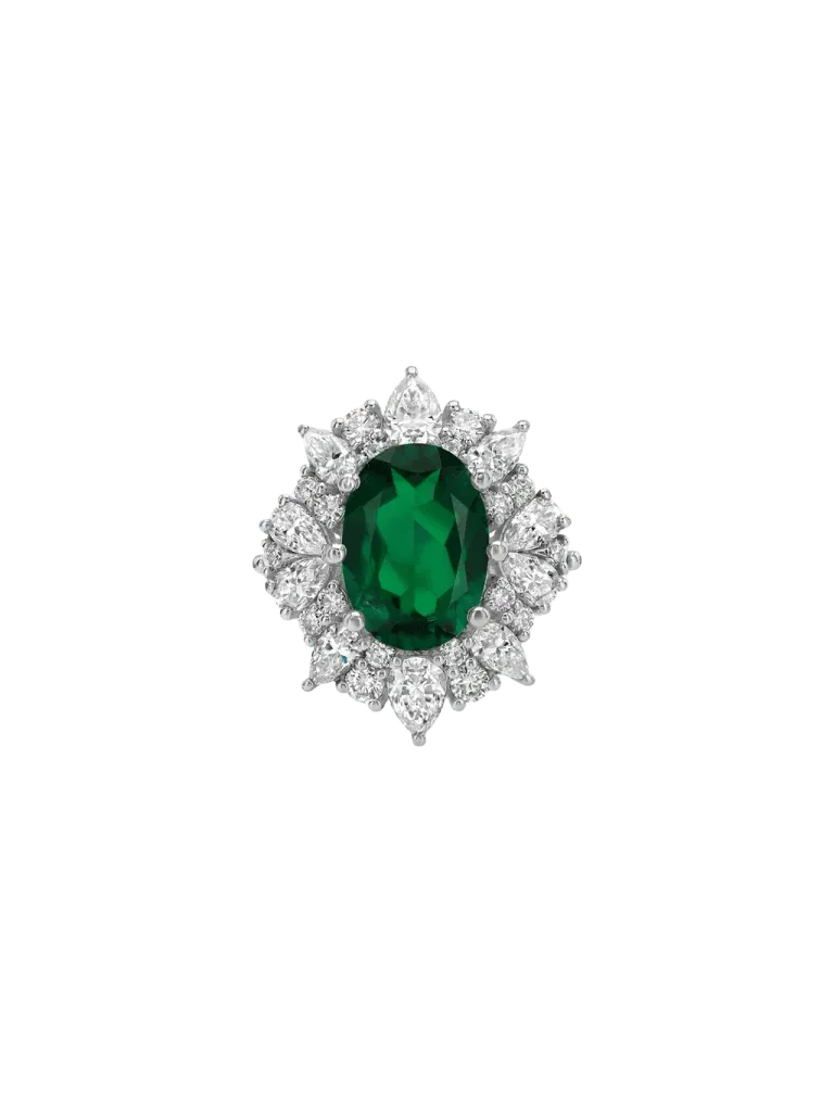 HOUGHTON RING IN DEEP LAB EMERALD AND MOISSANITE, STERLING SILVER