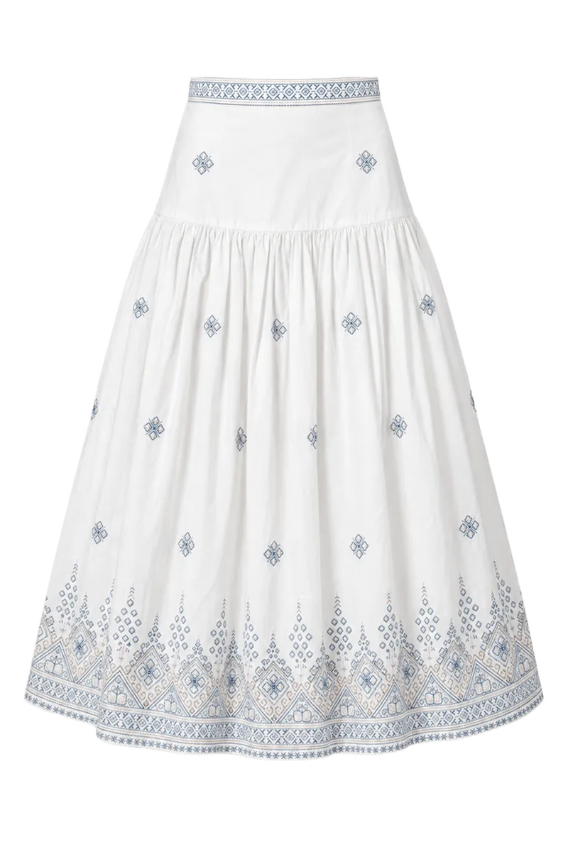 Circle Skirt Poplin Embroidery - Blanc