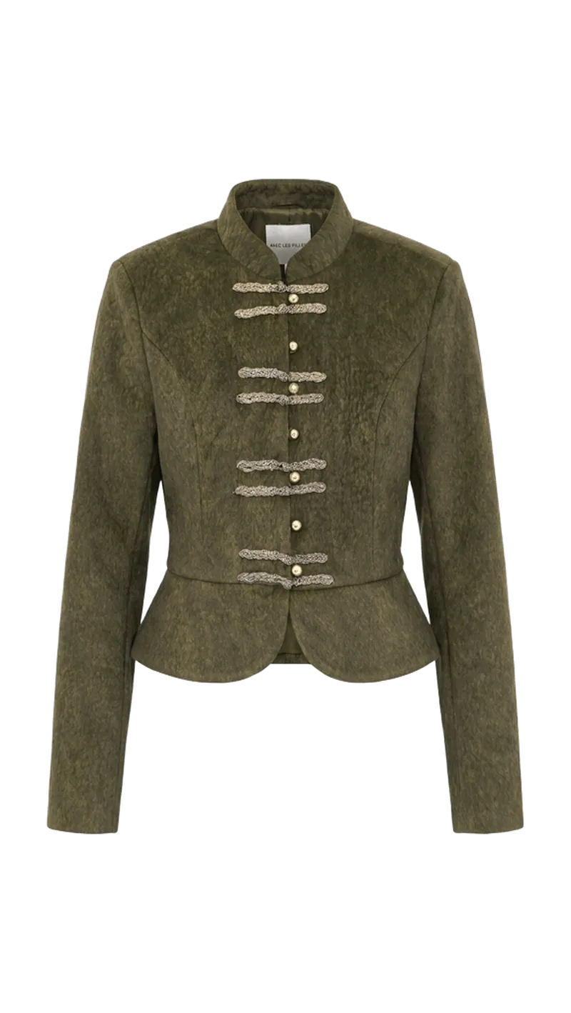 Textured Faux Suede Peplum Military Jacket