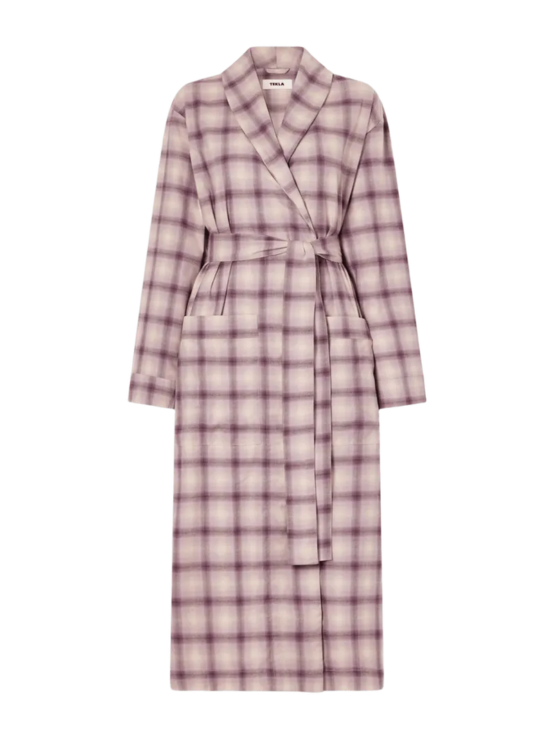 Belted checked organic-cotton peached robe