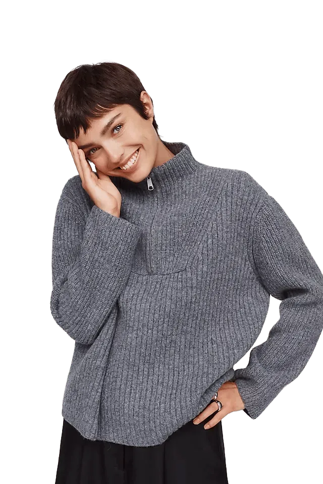 Maeve Freddy Ribbed Wool Blend Half Zip Sweater