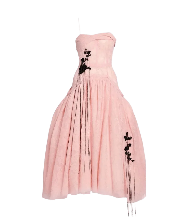 Floral Lace Tulle Sleeveless Midi Dress