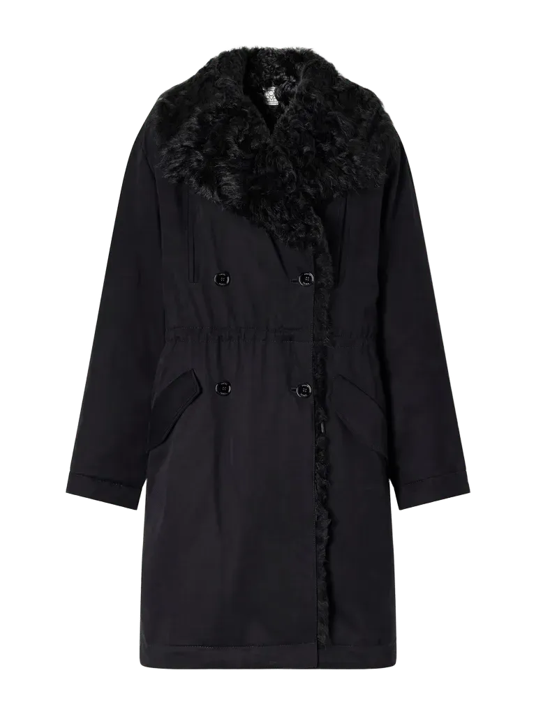 Double-breasted shearling-trimmed organic cotton coat