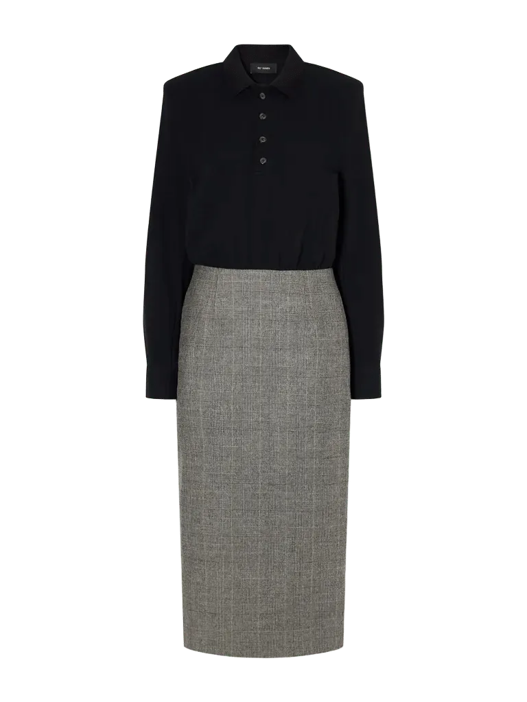 Polo wool-blend piqué and Prince of Wales checked midi dress