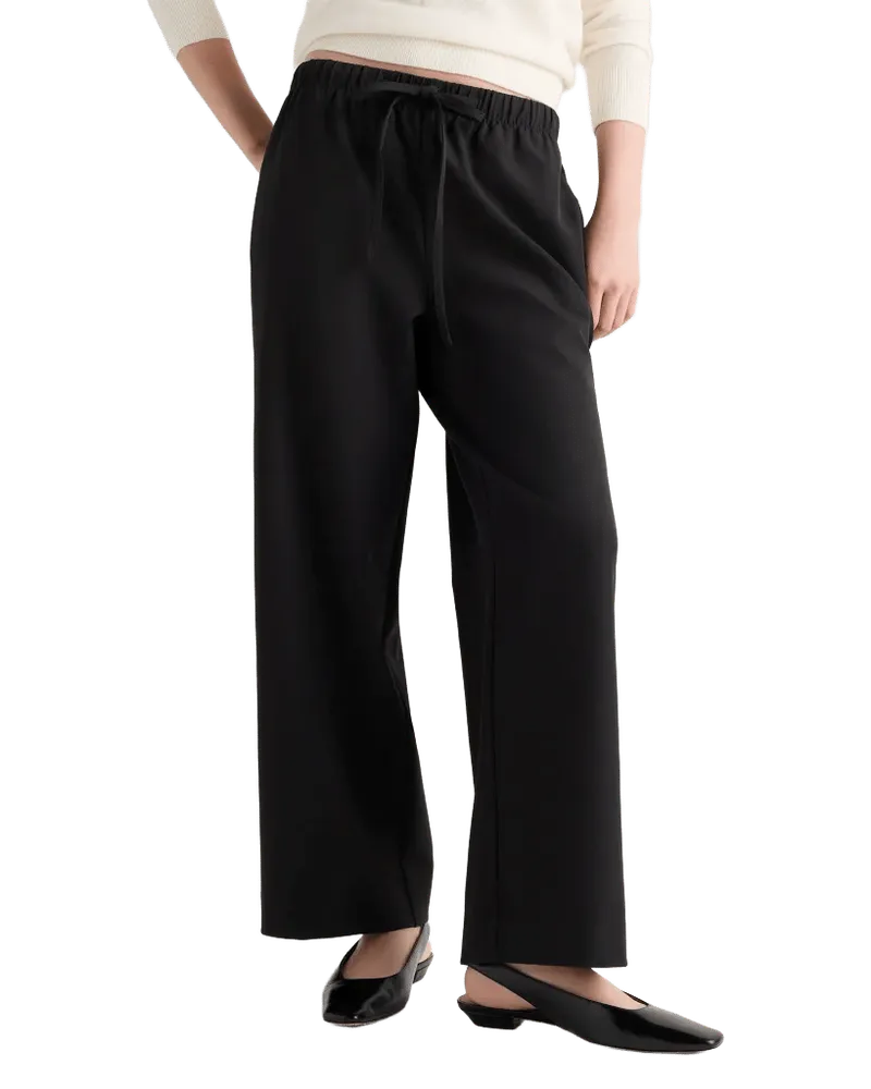 Stretch Crepe Drawstring Wide Leg Pants