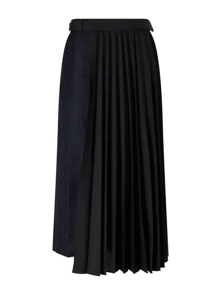 Pleated herringbone wool-blend midi skirt