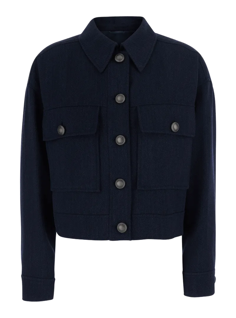 Brunello Cucinelli Cropped Wool Blazer — Navy