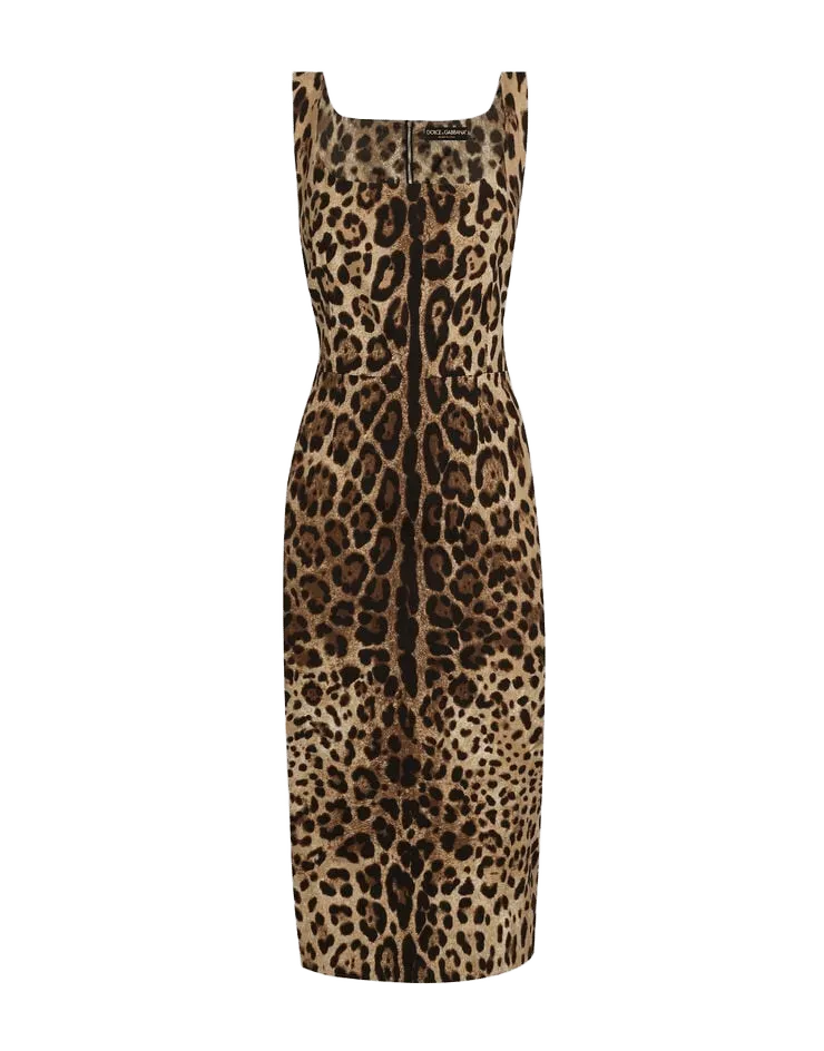 Leopard-print charmeuse midi dress