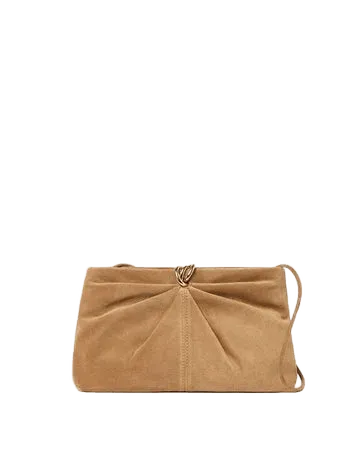 Corrine Toffee Suede Gathered Clutch