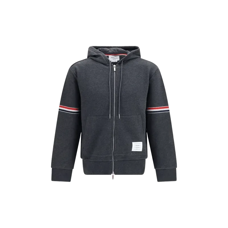 Thom Browne 4-Bar Striped Loopback Cotton Hoodie — Gray
