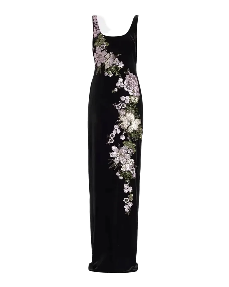 Sequin Floral Velvet Column Gown