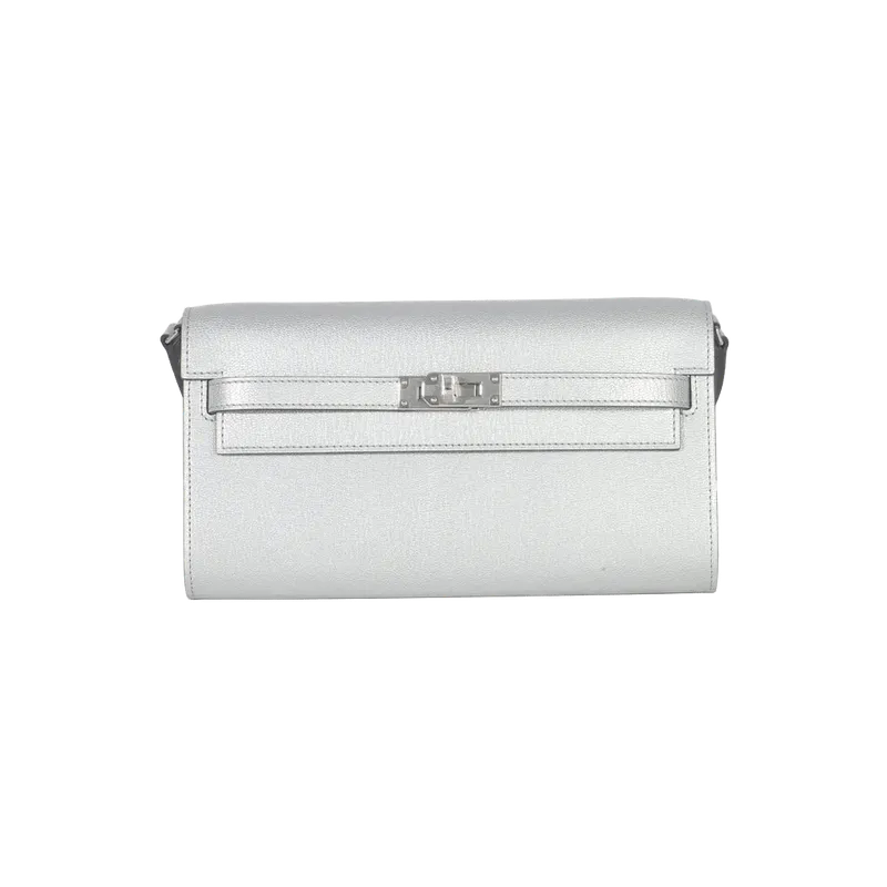 Hermès Argent Metallic Chevre Chamkilight Kelly Wallet To Go PHW