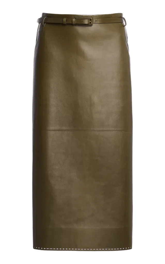 Guanteria Lambskin Belted Midi Skirt
