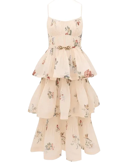 Pleated Tiered Midi Dress