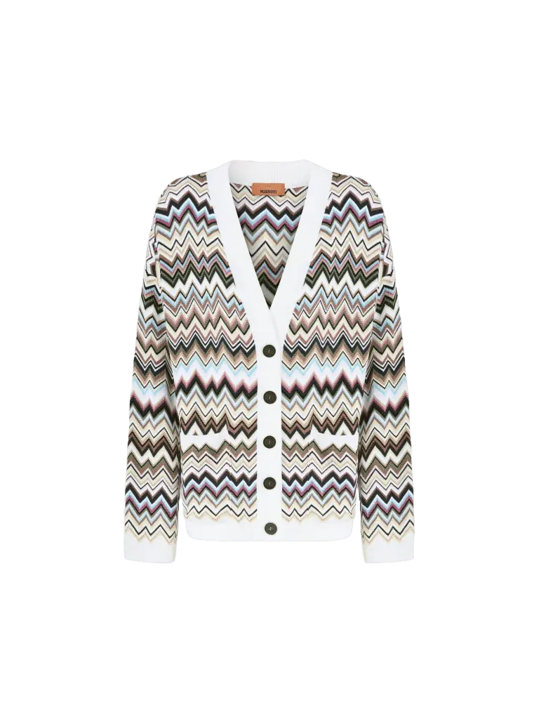 Oversized Wool And Viscose Zig Zag Cardigan