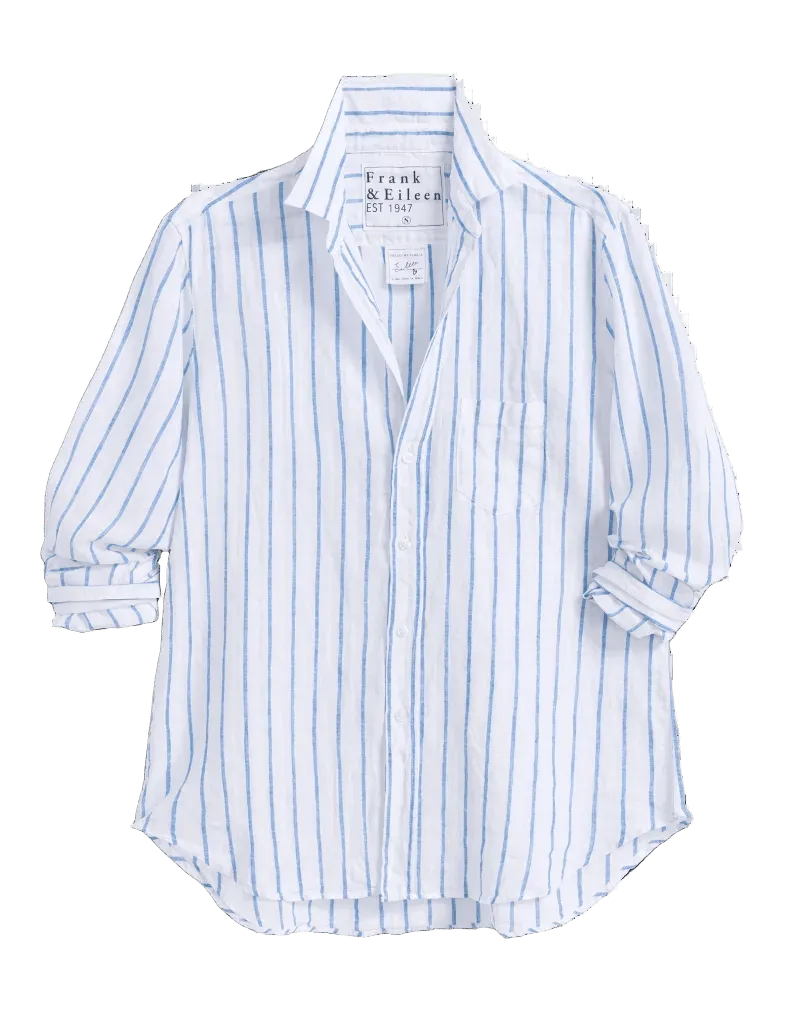 EILEEN White and Turquoise Stripe, Italian Classic Linen