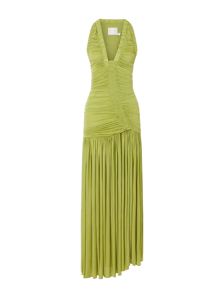 Orion open-back ruched mesh gown