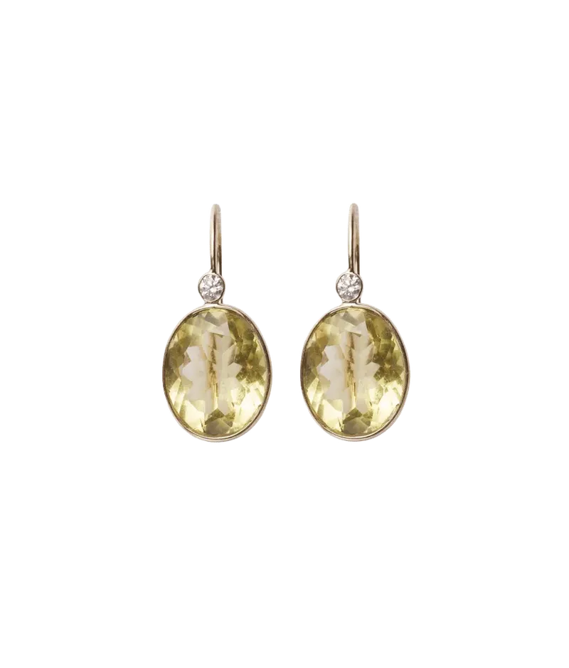 14k Gold Pool Earrings in Lemon Quartz & Diamond