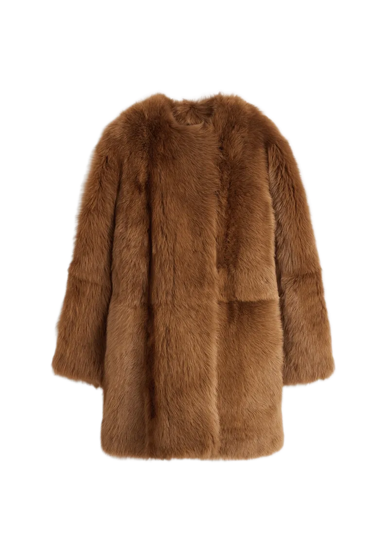 Short silky shearling coat ginger