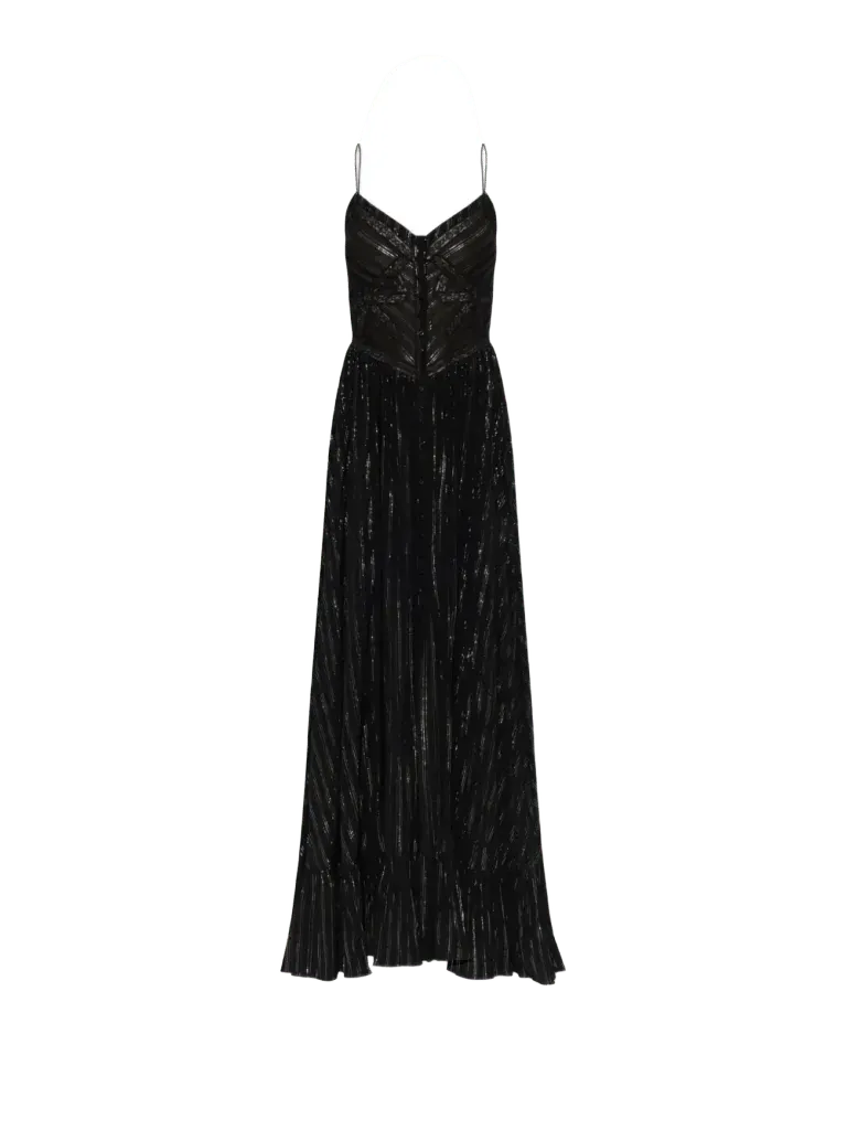 Self-Portrait lurex stripe pleated maxi dress