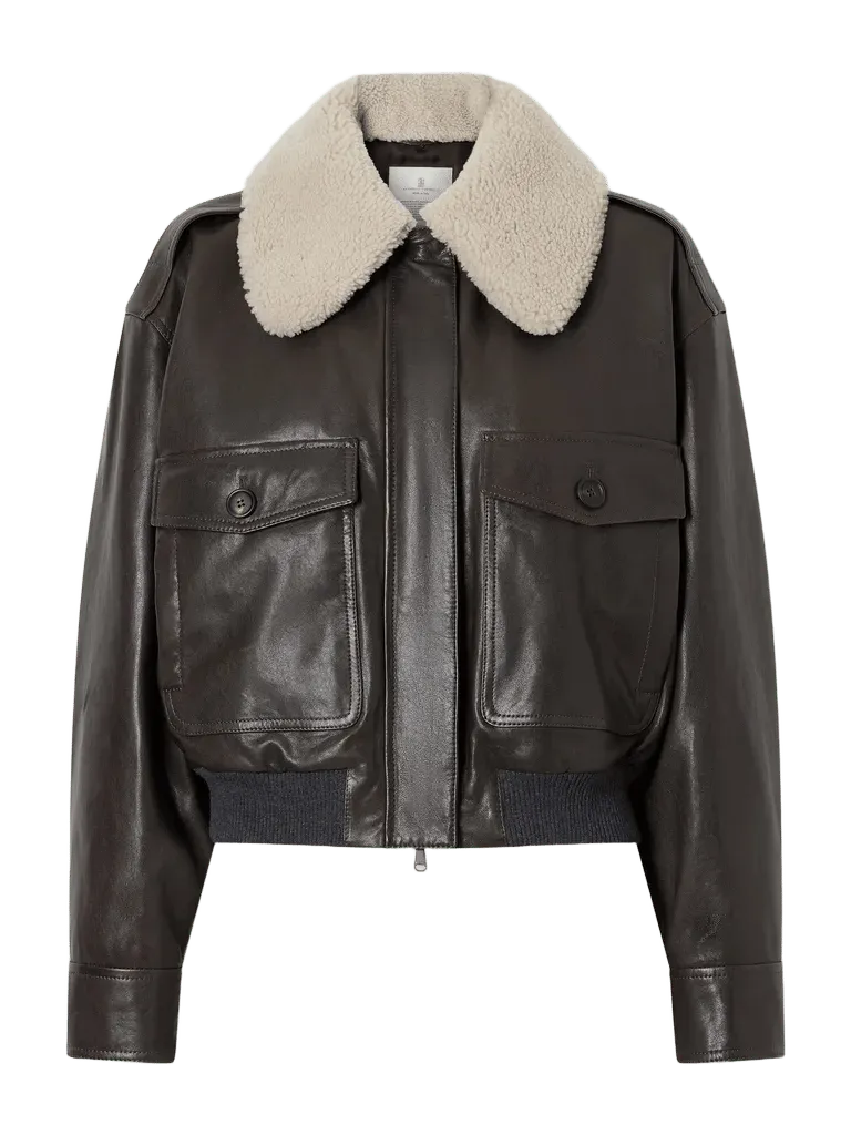 Shearling-trimmed leather jacket
