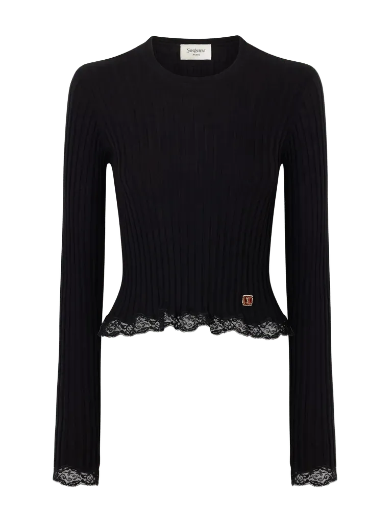 Lace-trimmed ribbed wool, cashmere and silk-blend knitwear