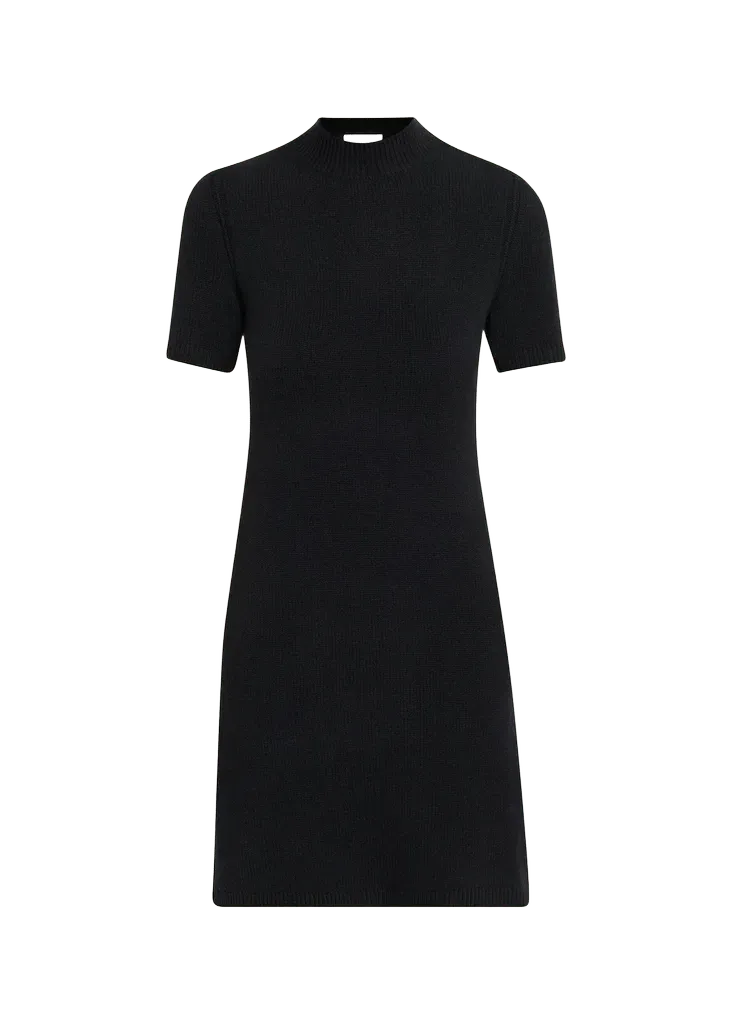 Cassidy Short-Sleeve Cashmere Button-Shoulder Mini Dress