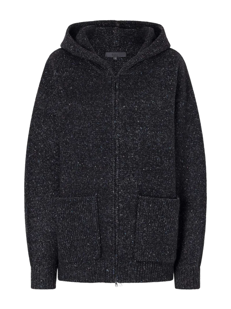 Hooded wool-blend tweed jacket