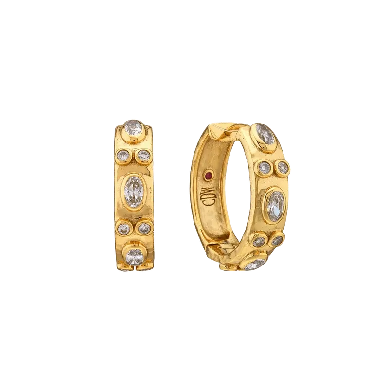 Maharani Huggie Hoop Earrings in Clear Cubic Zirconia