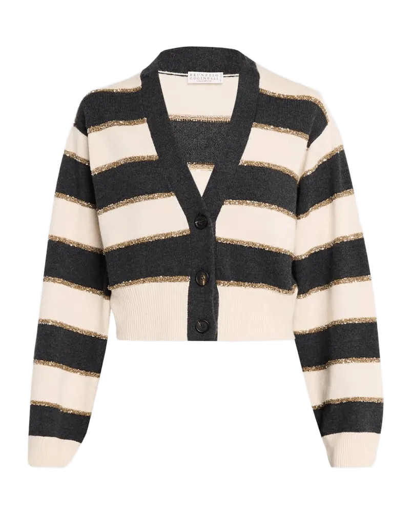 Luminous Striped Cashmere Crop V-Neck Cardigan