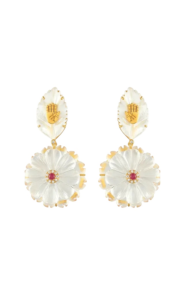 18k Yellow Gold Frosted Flower Earrings