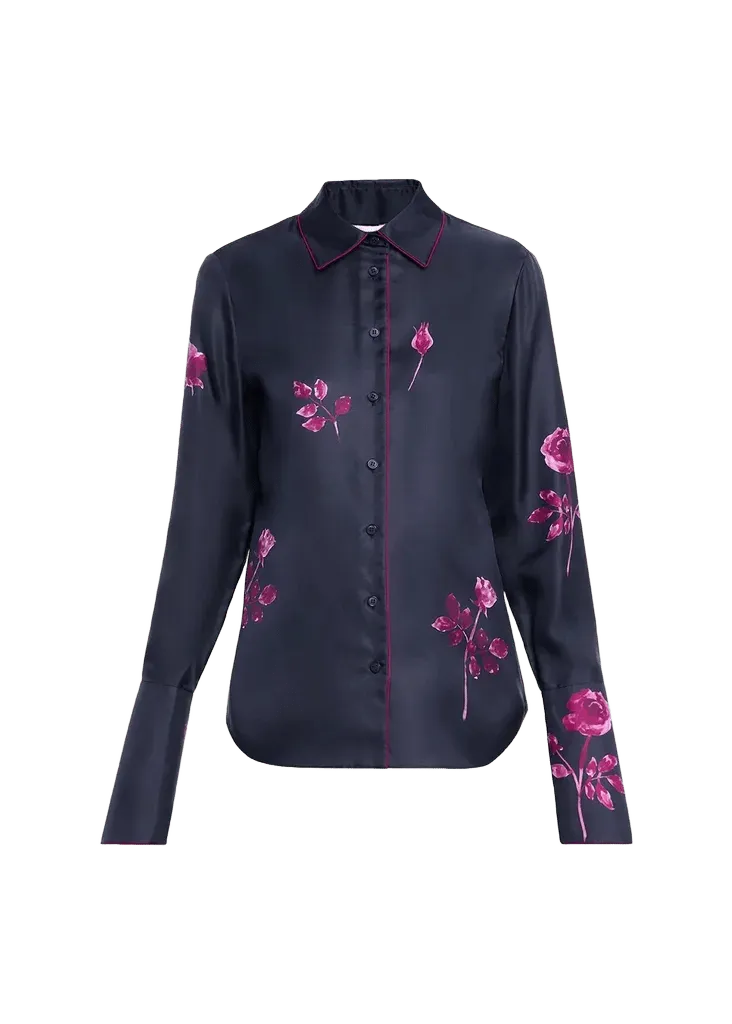 Lafayette 148 New York Floral-Print Silk Twill Blouse
