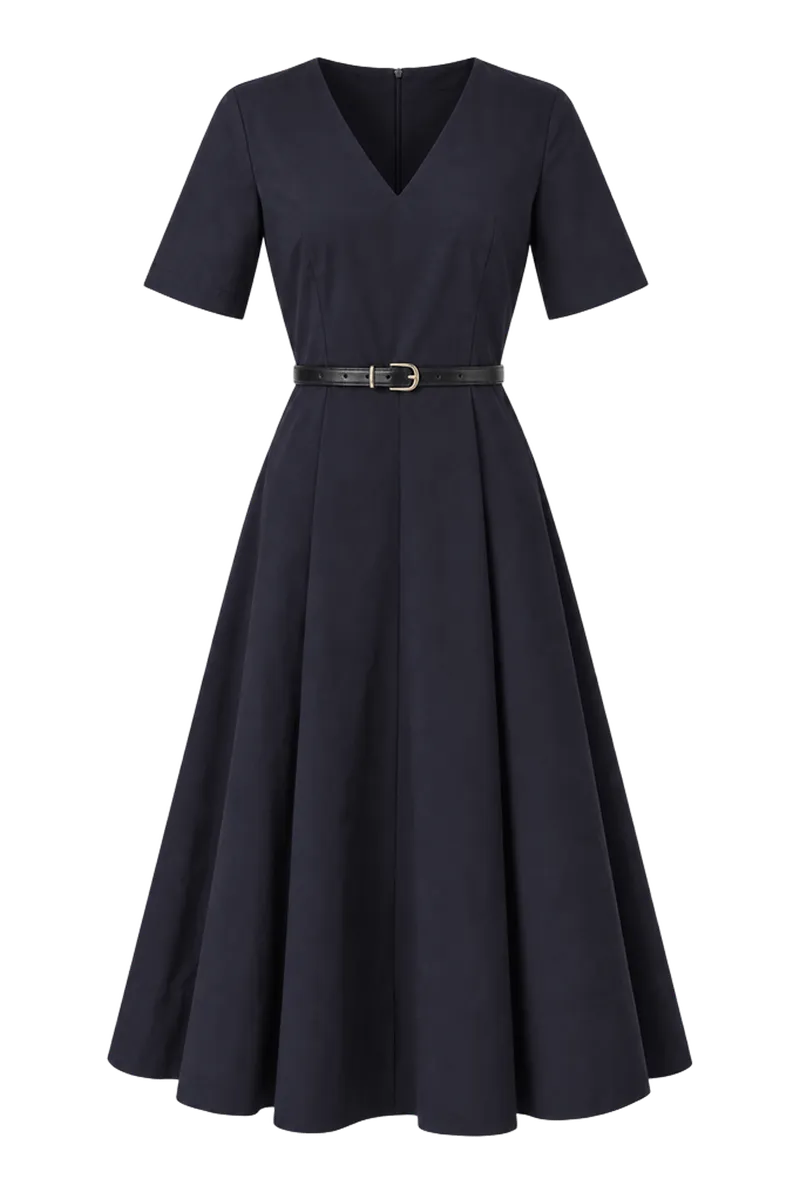 Belted V-Neck Midi Dress