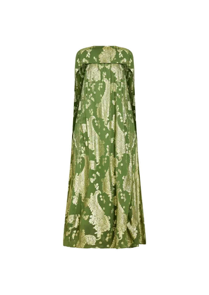 Pietro Convertible Cape Gown in Evergreen Metallic