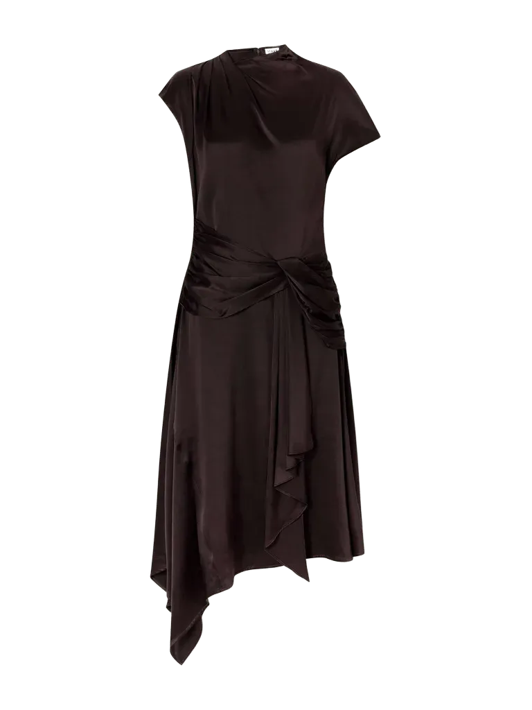 Davina gathered silk-blend satin midi dress