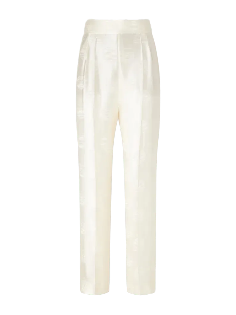 Polka-dot silk jacquard straight-leg pants
