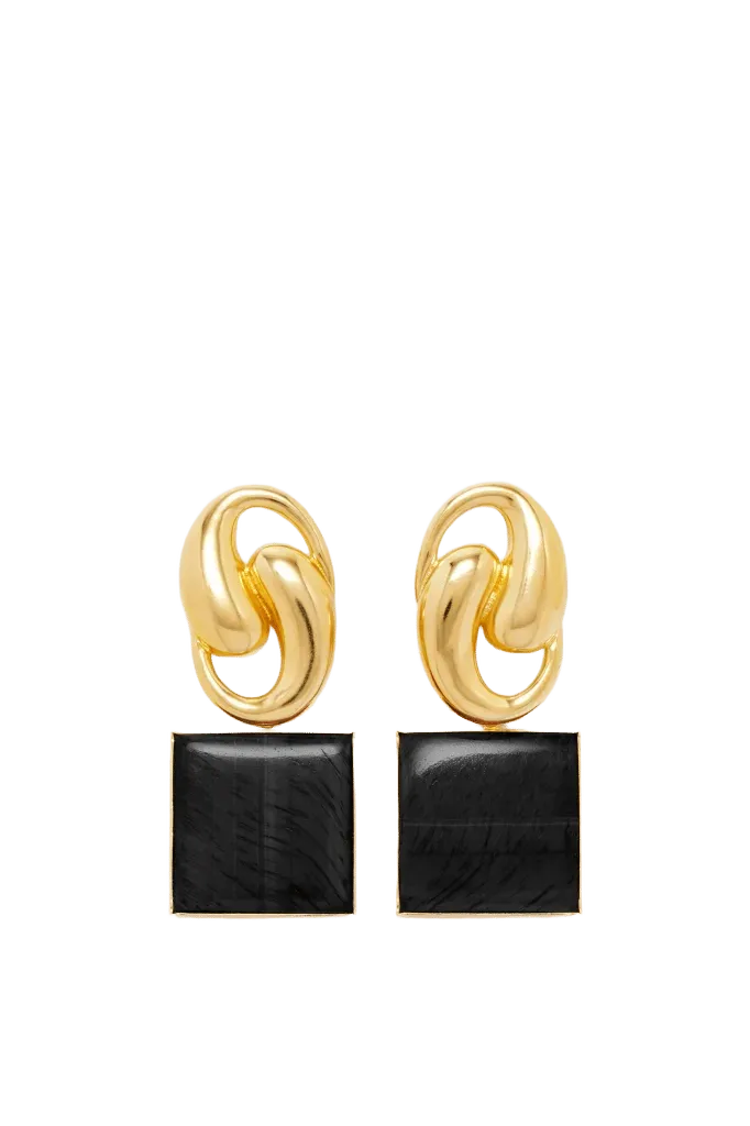 Knot square earrings - Gold & Black