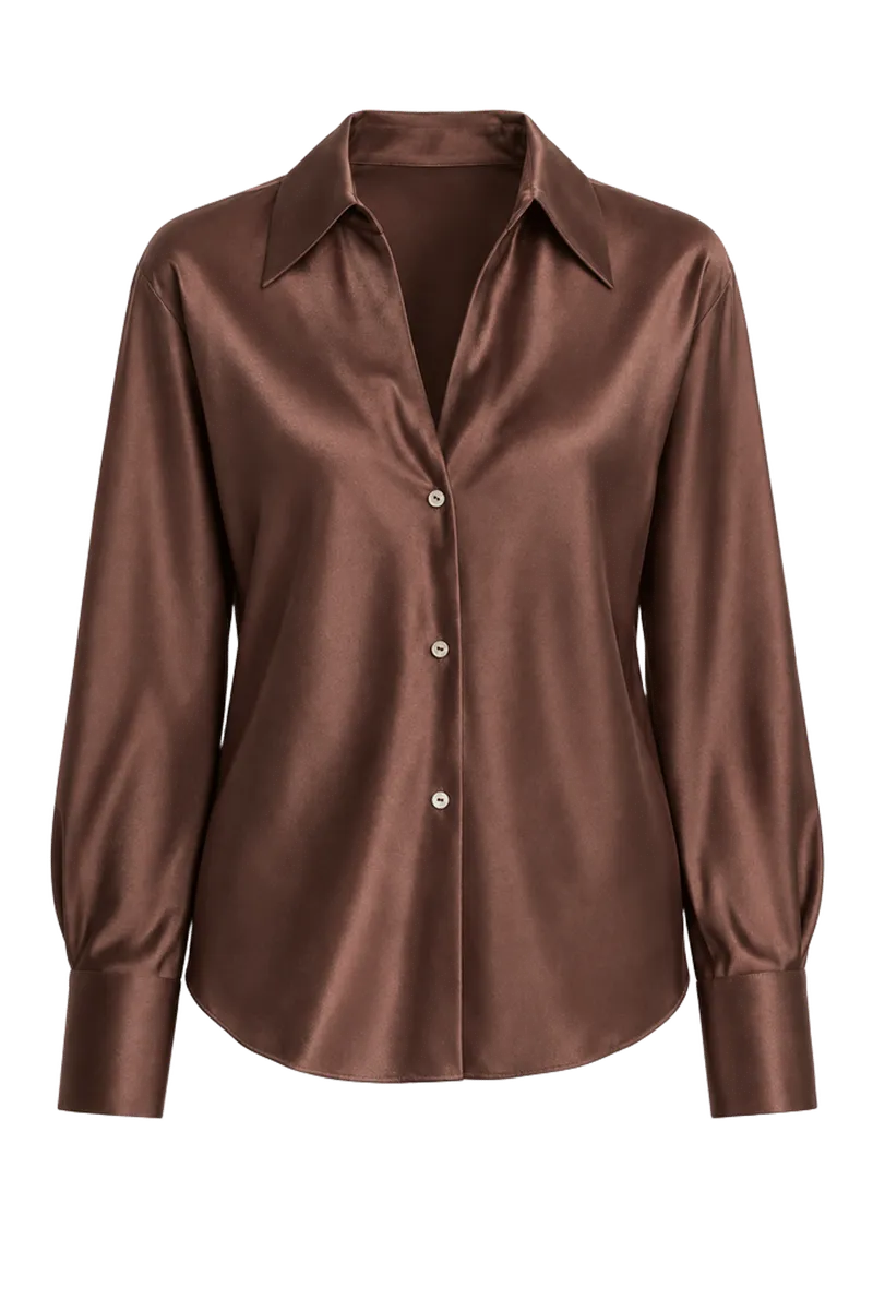 Silk Bias Long-Sleeve Blouse