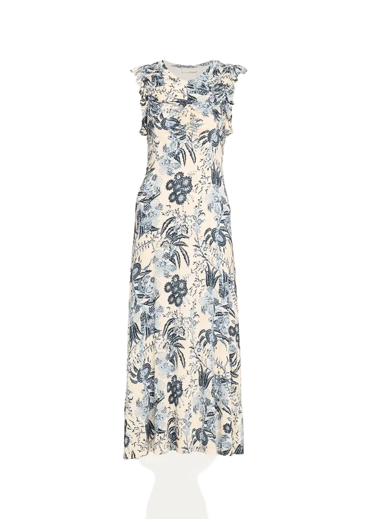Valentine Floral Flutter-Sleeve Midi Dress
