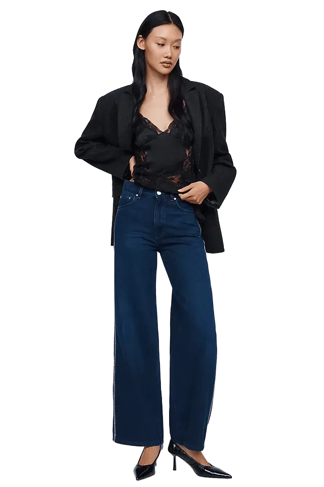 LE JEAN Column Beaded High Rise Wide Leg Jeans