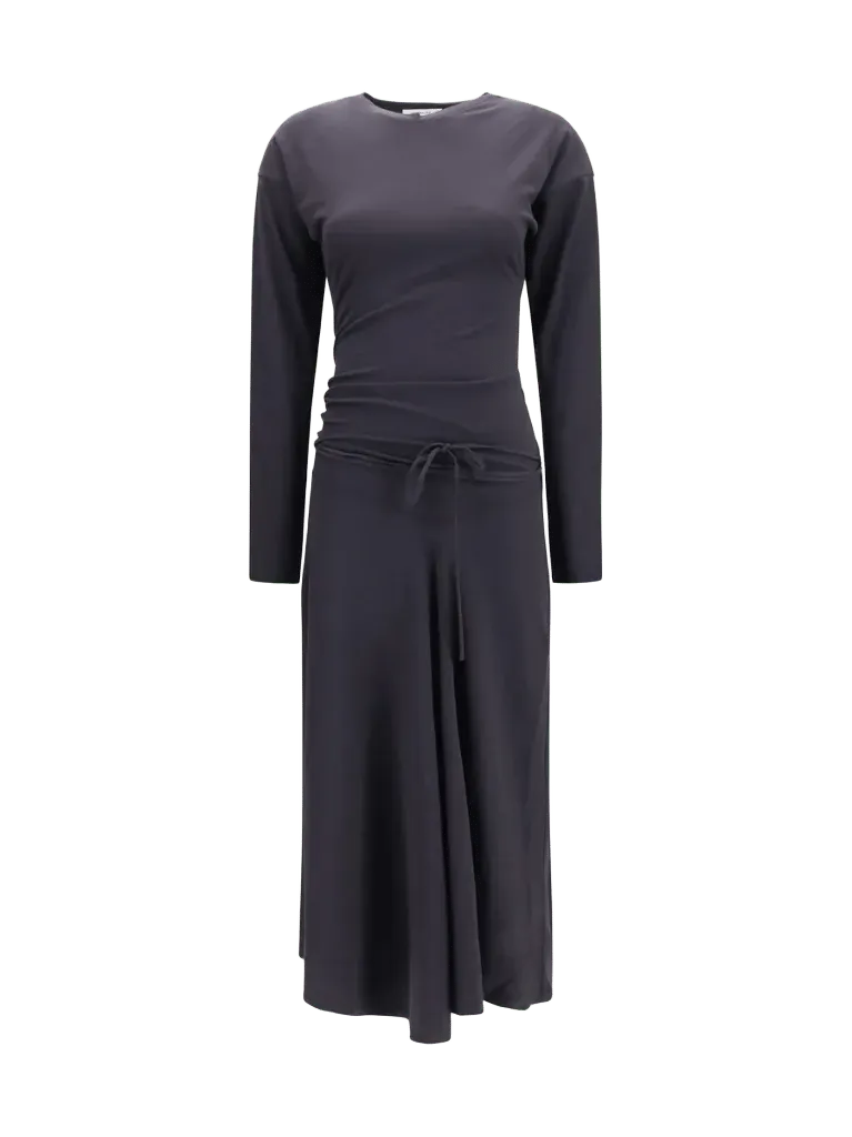 Lemaire Draped Fitted Cotton Dress — Gray