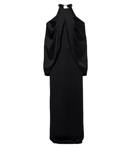 Caped satin halterneck gown